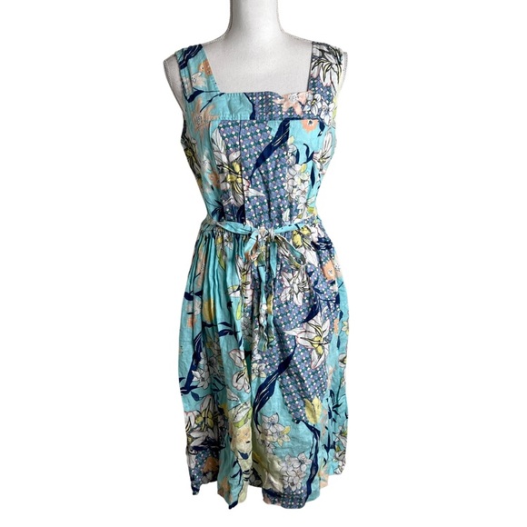 MALVIN  I Love Linen Tie Waist Blue Multicolor Floral Dress - Picture 1 of 12
